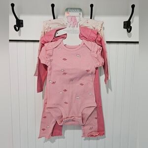 Pekkle Pink and Cream Dinosaur Baby 5 Piece Set, New in Package, 9 Months